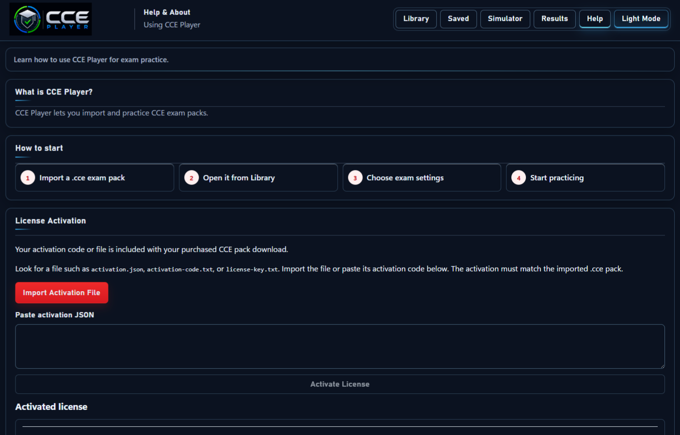 CCE Player support and practice review screen
